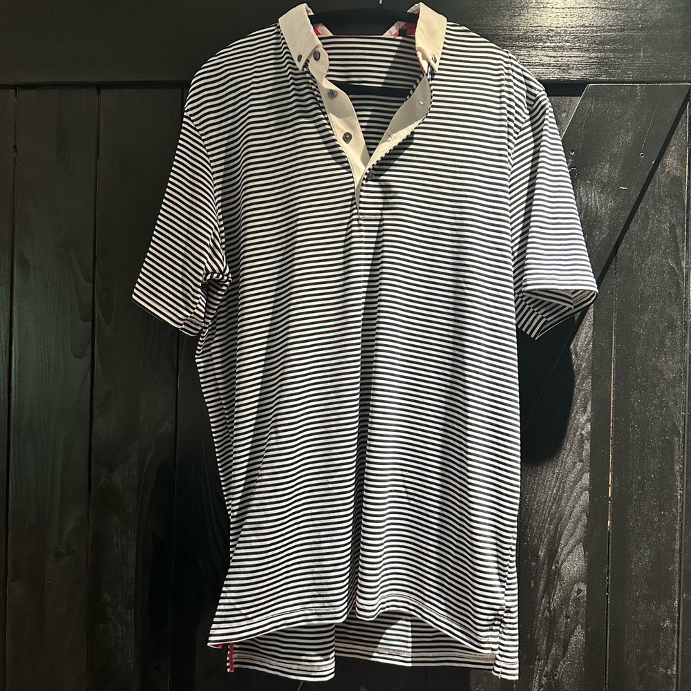 Greyson Black & White Striped Polo